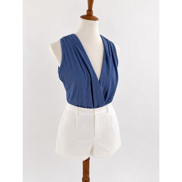 Shein Tops - Women’s Blue Ribbed Surplice Sleeveless Bodysuit Draped V-Neck Size Small